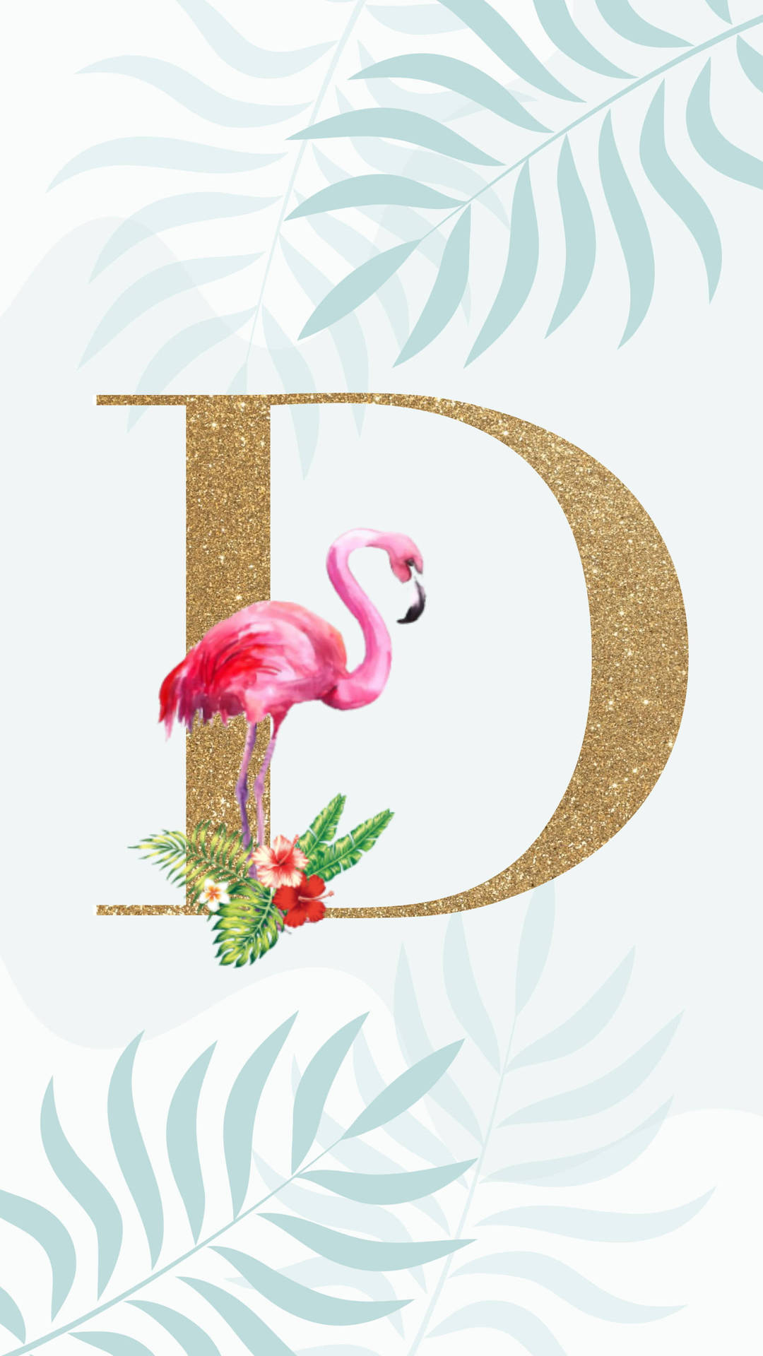 Glittery Letter D With Flamingo Background