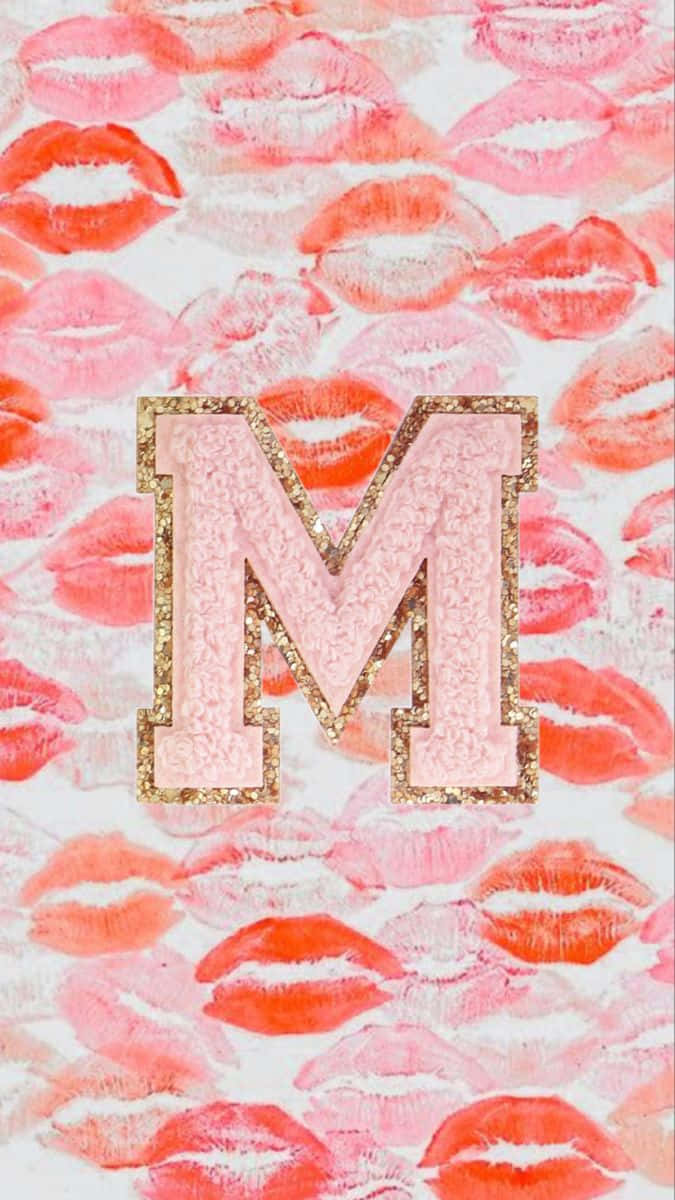 Glittery M Lipstick Kisses Wallpaper