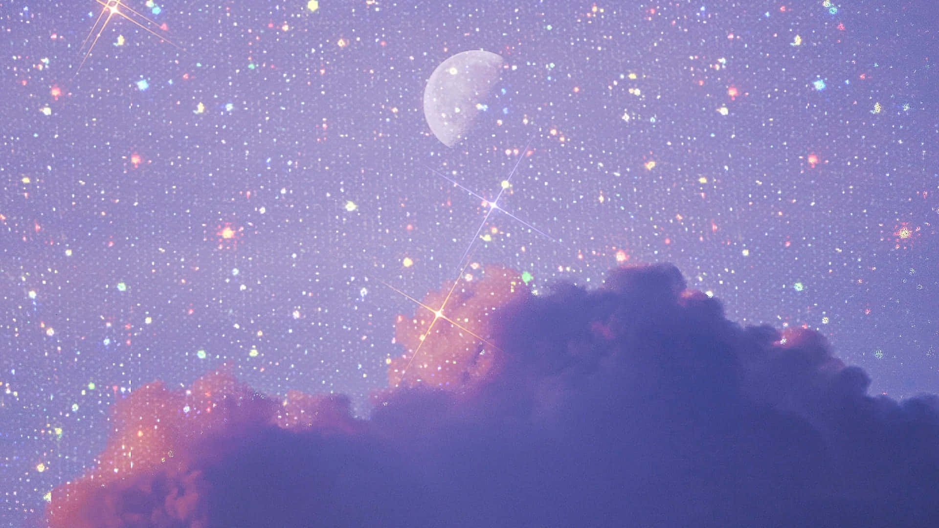 Glittery Night Skywith Moon Wallpaper