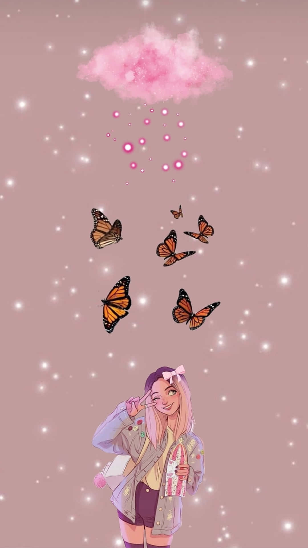 Glittery Pink Butterfly Dream Wallpaper
