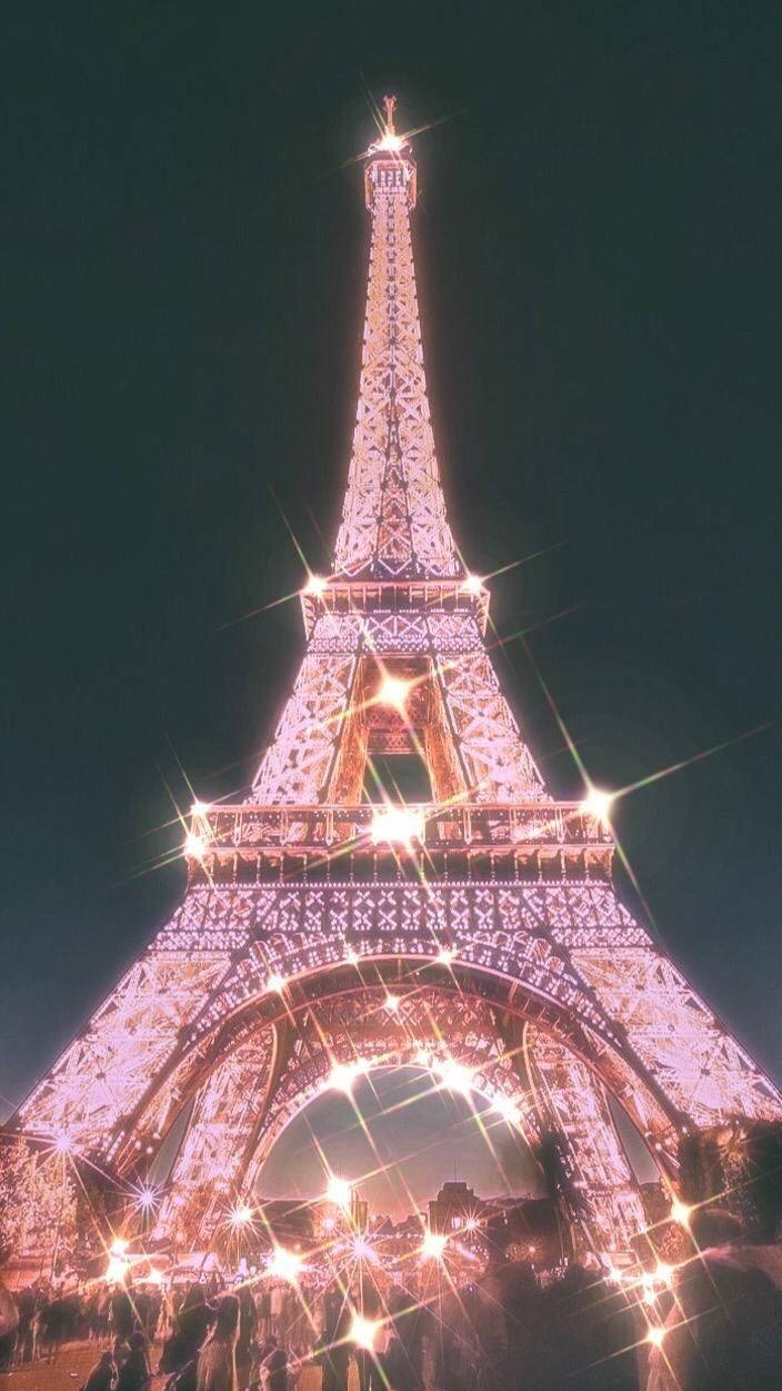 Glittery Pink Paris Eiffel Tower Wallpaper