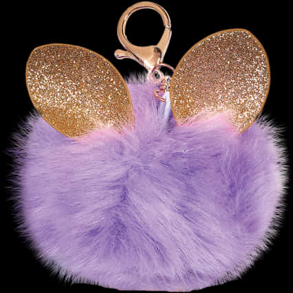 Glittery Purple Pom Pom Keychain PNG