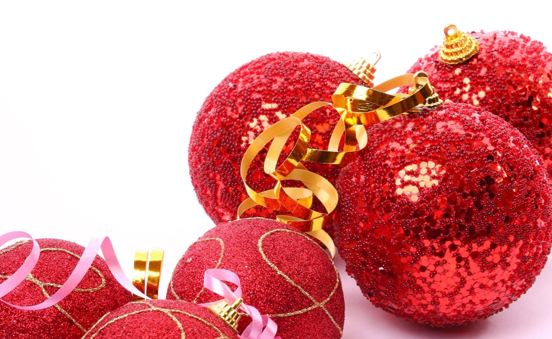 Glittery Red Christmas Ornaments Wallpaper