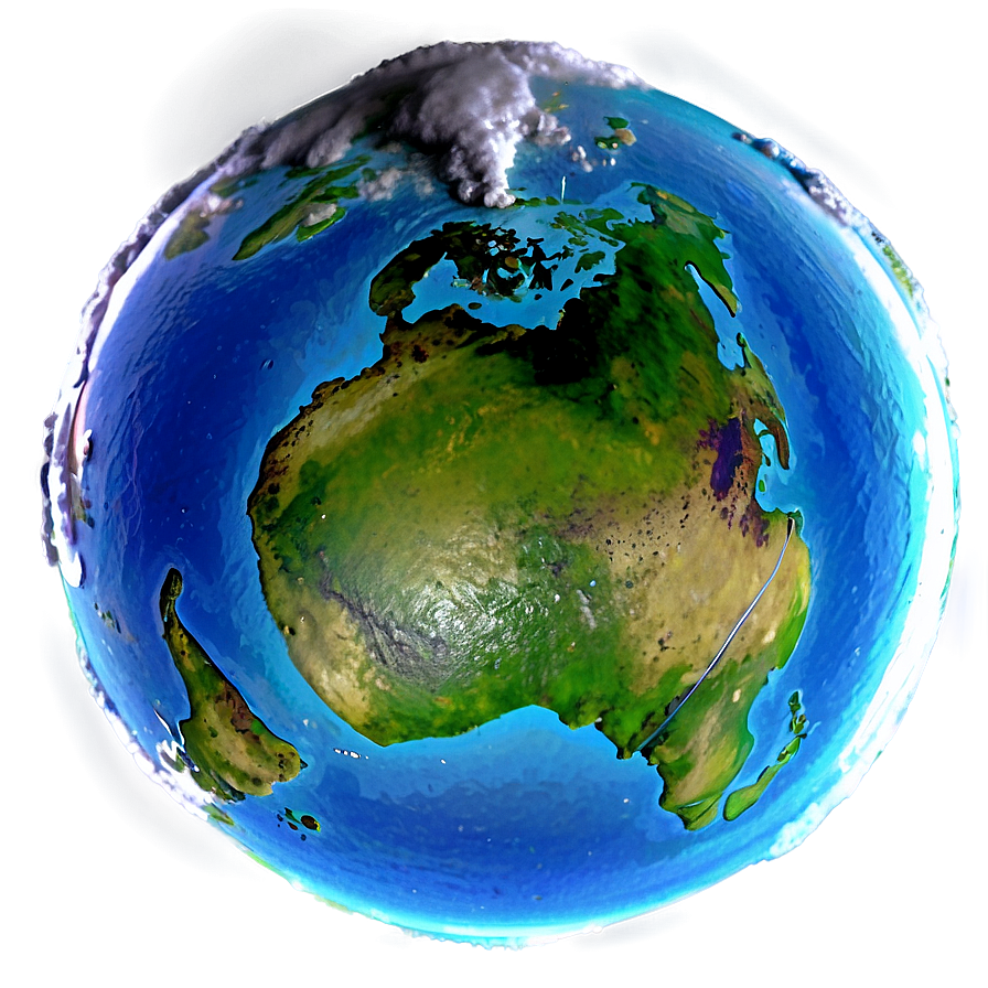 global a PNG — A fisheye view of Earth from space showing continents oceans and clouds with a glowing blue aura around the globe.