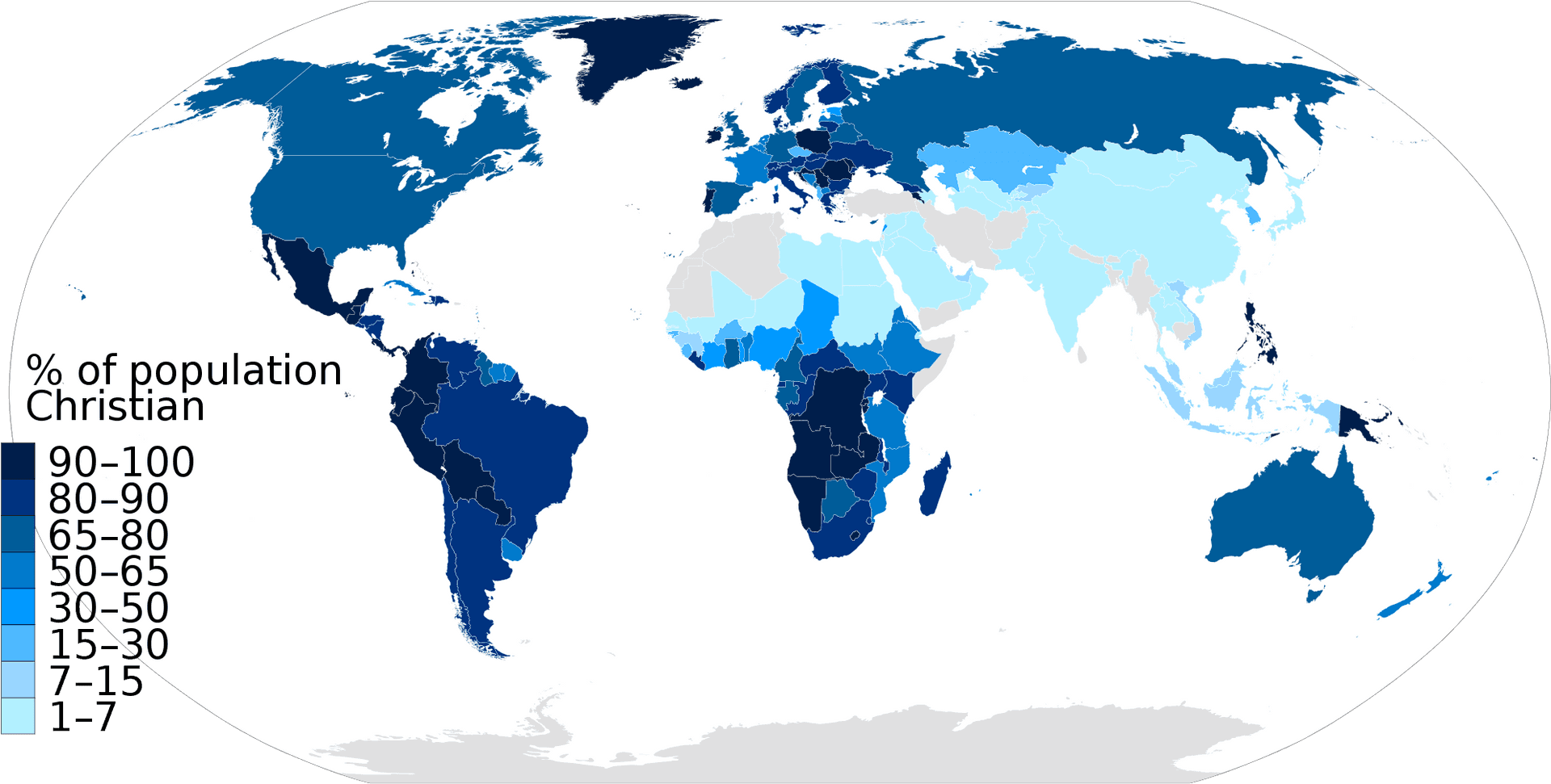 Global Christian Population Percentage Map PNG