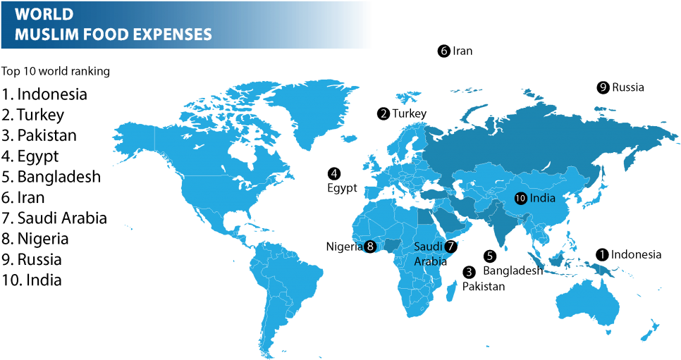 Global Muslim Food Expenditure Ranking Map PNG