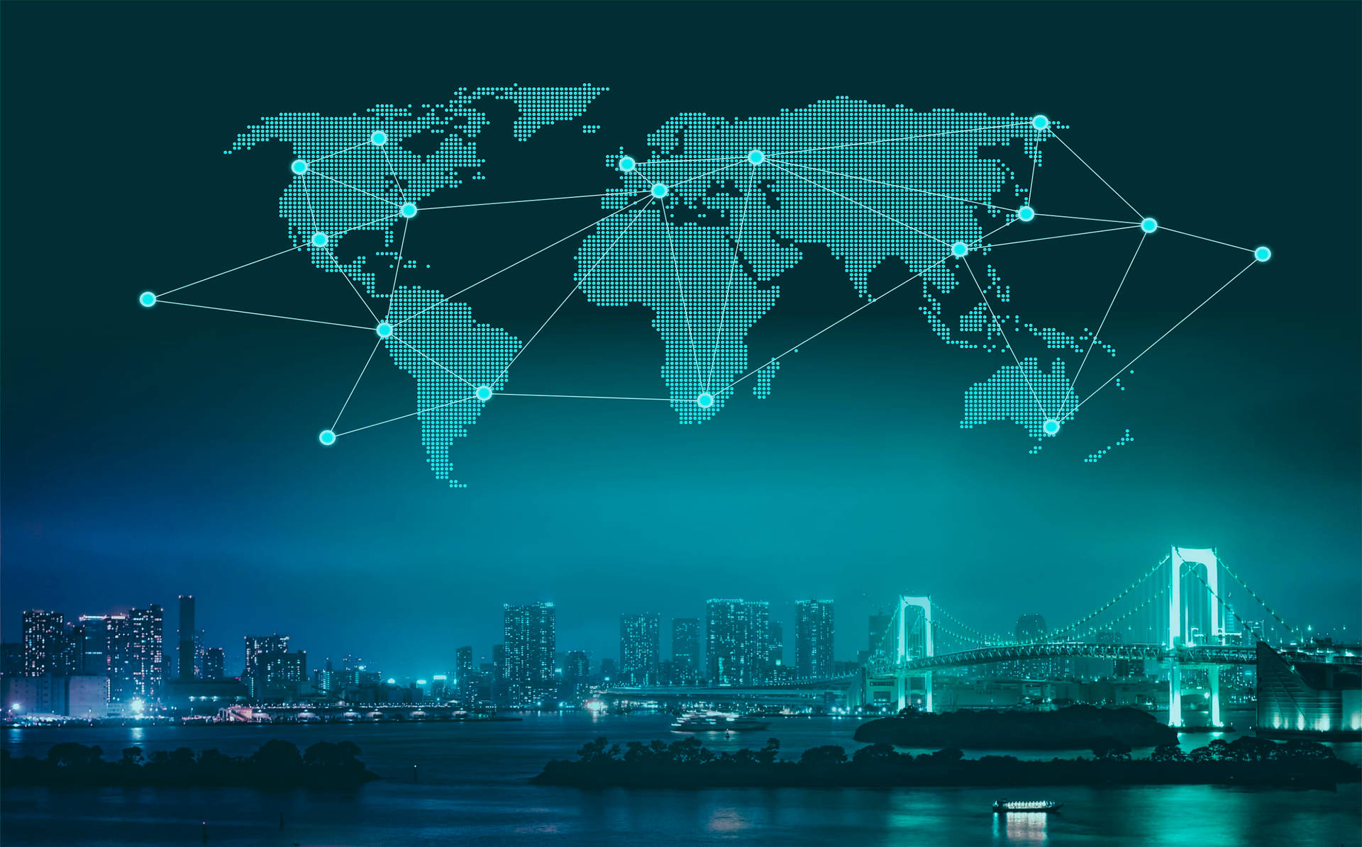 Global Network Over Cityscape Wallpaper