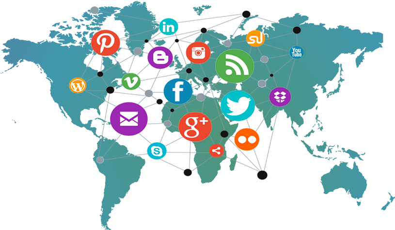 Global Social Media Network Map PNG