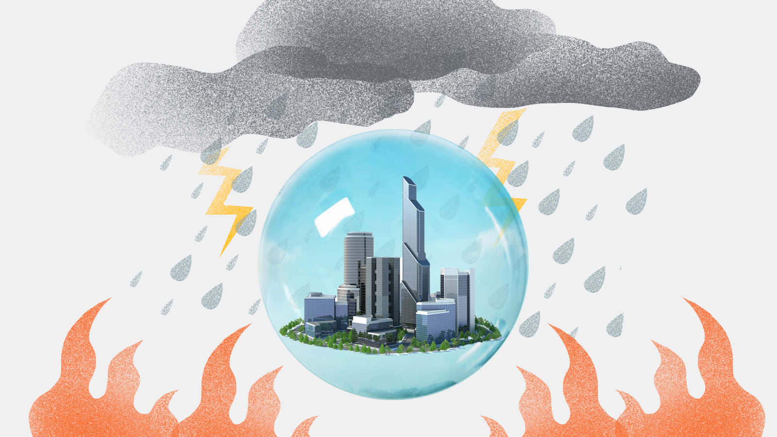 A City In An Ice Ball With Lightning