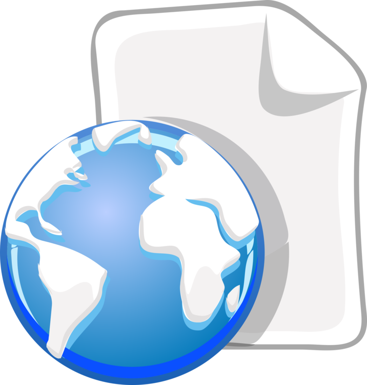 Globeand Documents Icon PNG — A glossy blue globe with white continents sits in front of a white document icon with a folded corner.