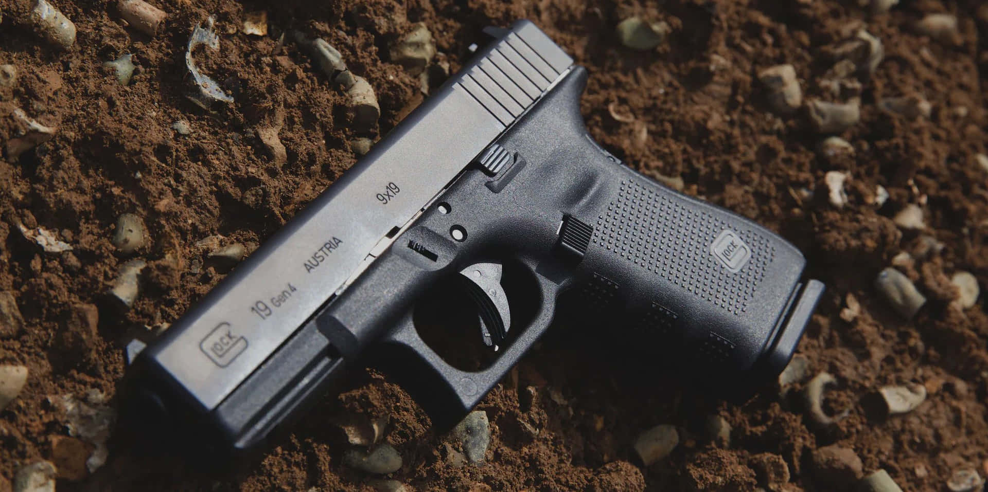 A close-up, detailed image of the popular Glock 19 pistol