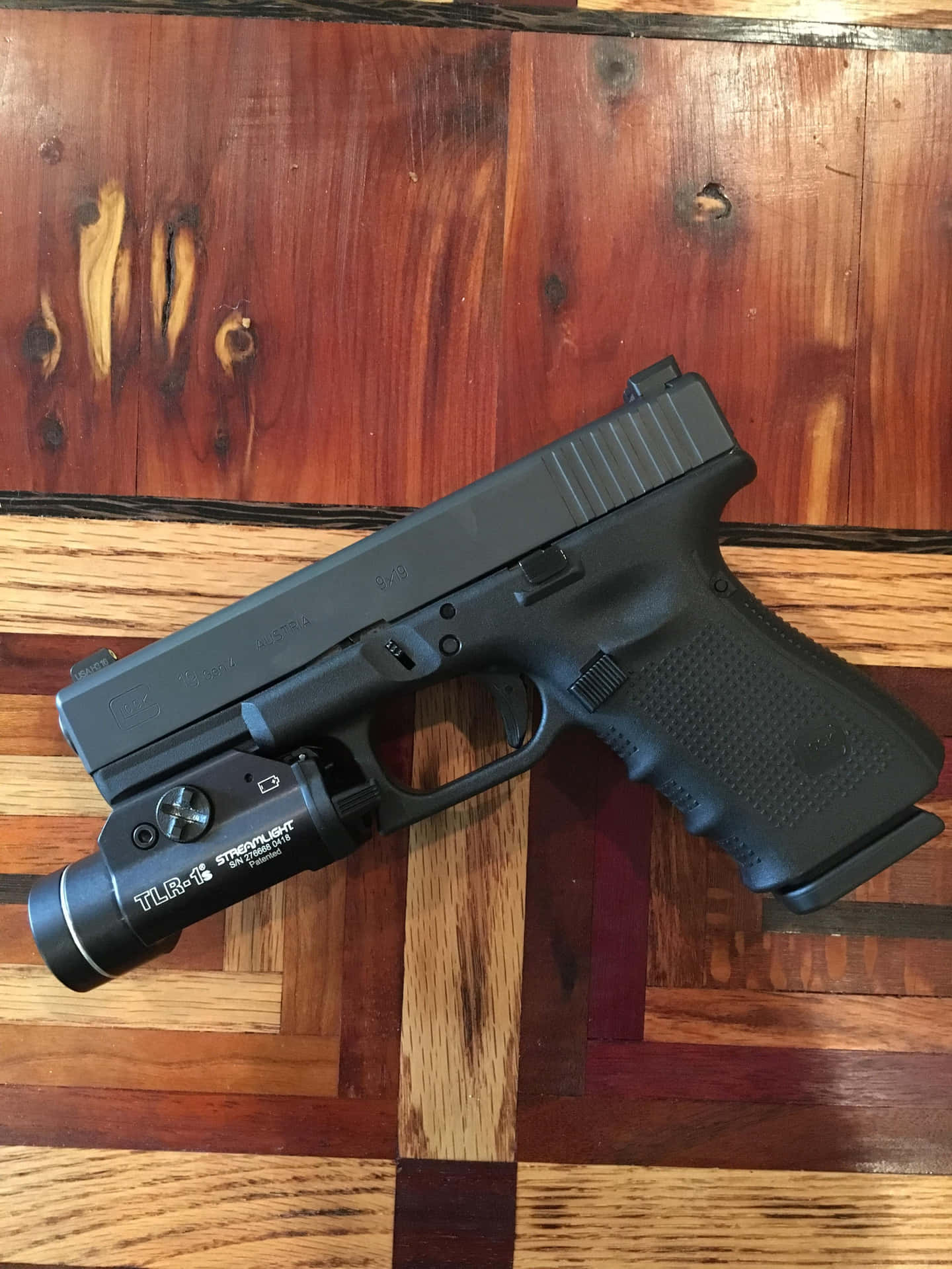 This Glock 19 stands ready for use.