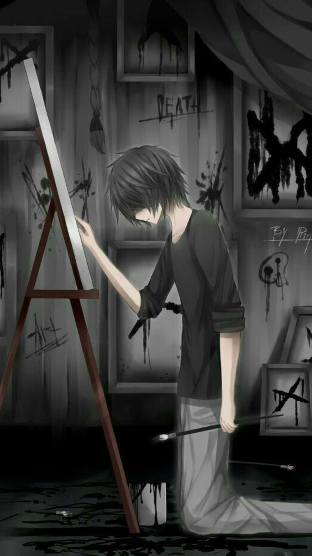 Gloomy_ Artist_in_ Dark_ Room Wallpaper