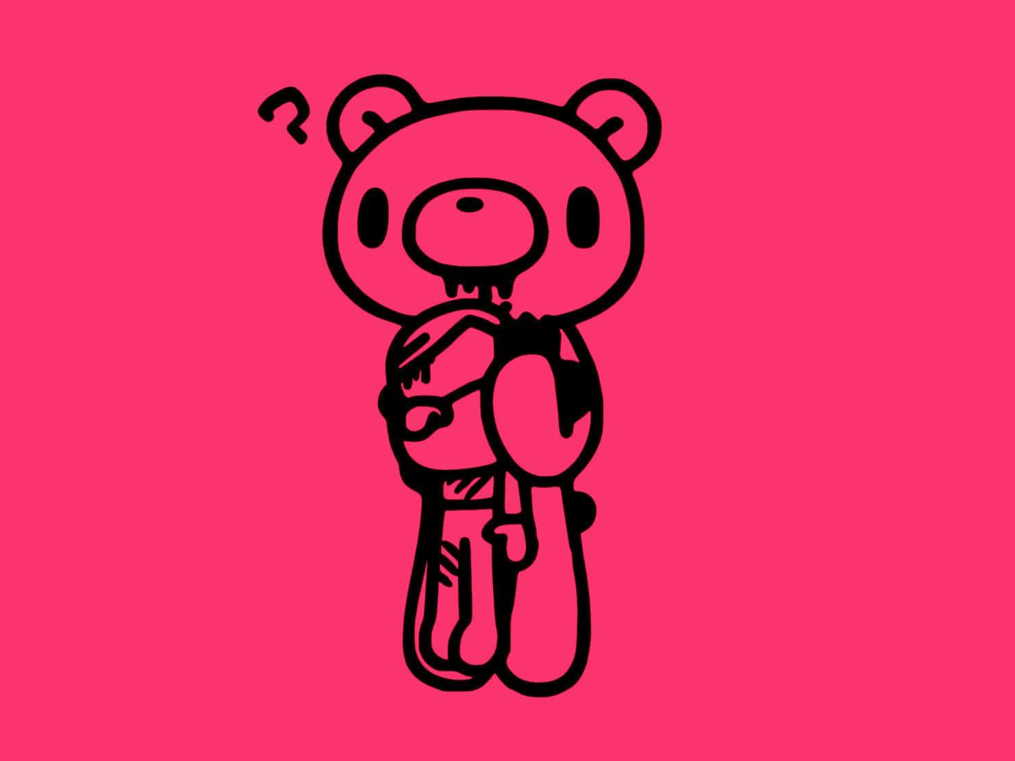 Pink Gloomy Bear Hugging A Boy Wallpaper