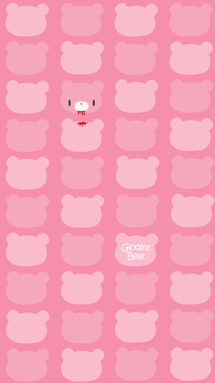 En pink baggrund med et kawaii bjørn. Wallpaper