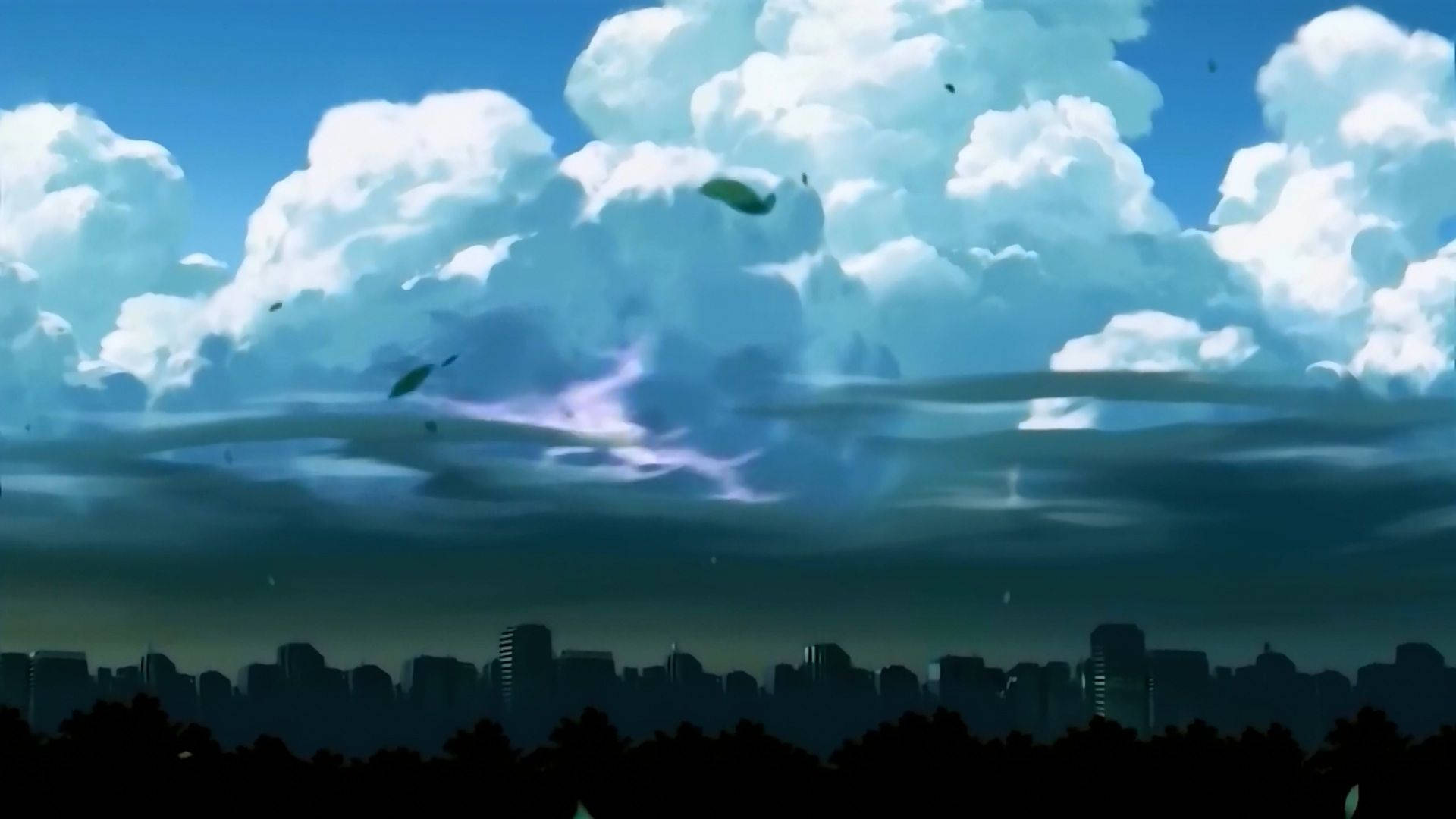 Gloomy Clouds Anime Landscape Wallpaper
