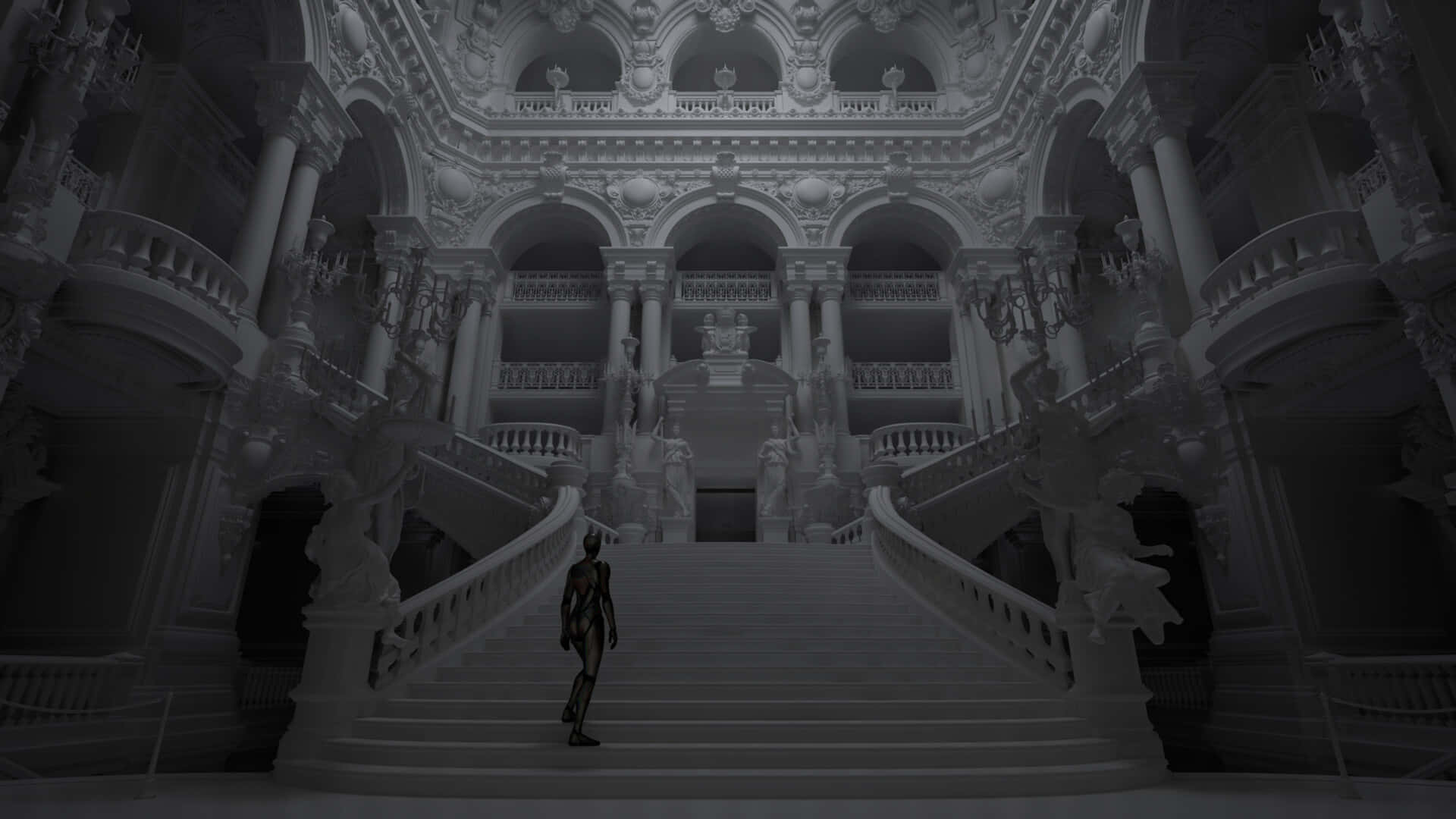 Gloomy Paris Opera House Digital Model Wallpaper