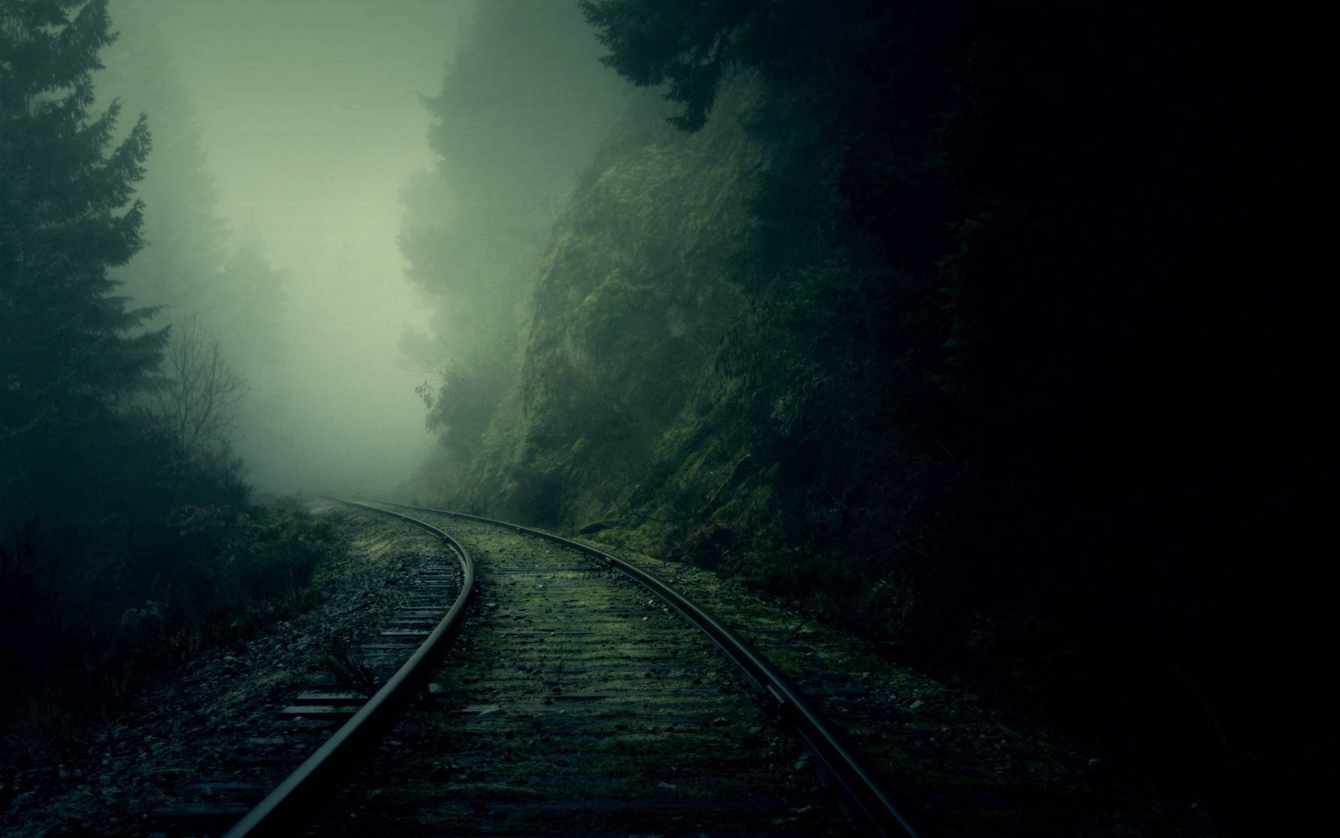 Gloomy Railway Track Beautiful Dark Background Wallpaper