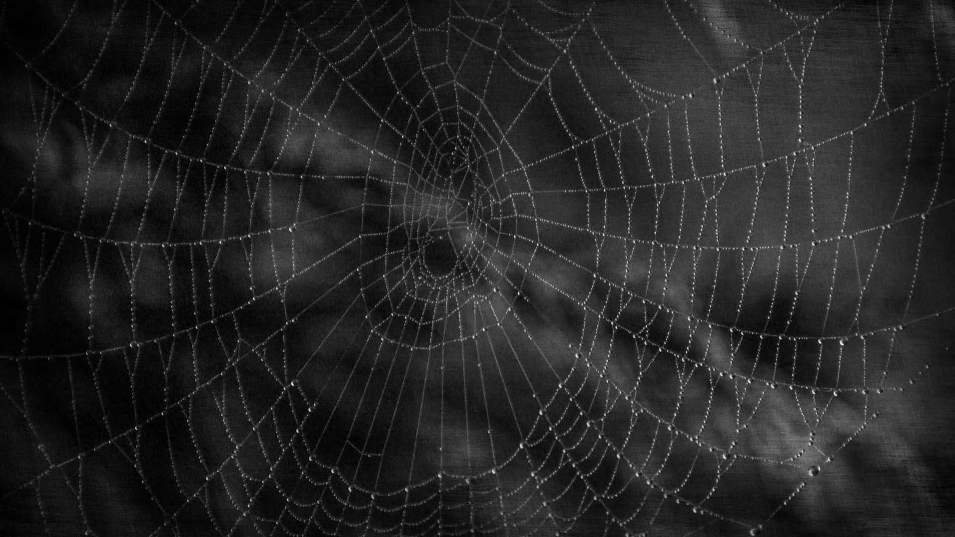 Gloomy Spiderweb Dew Drops Wallpaper