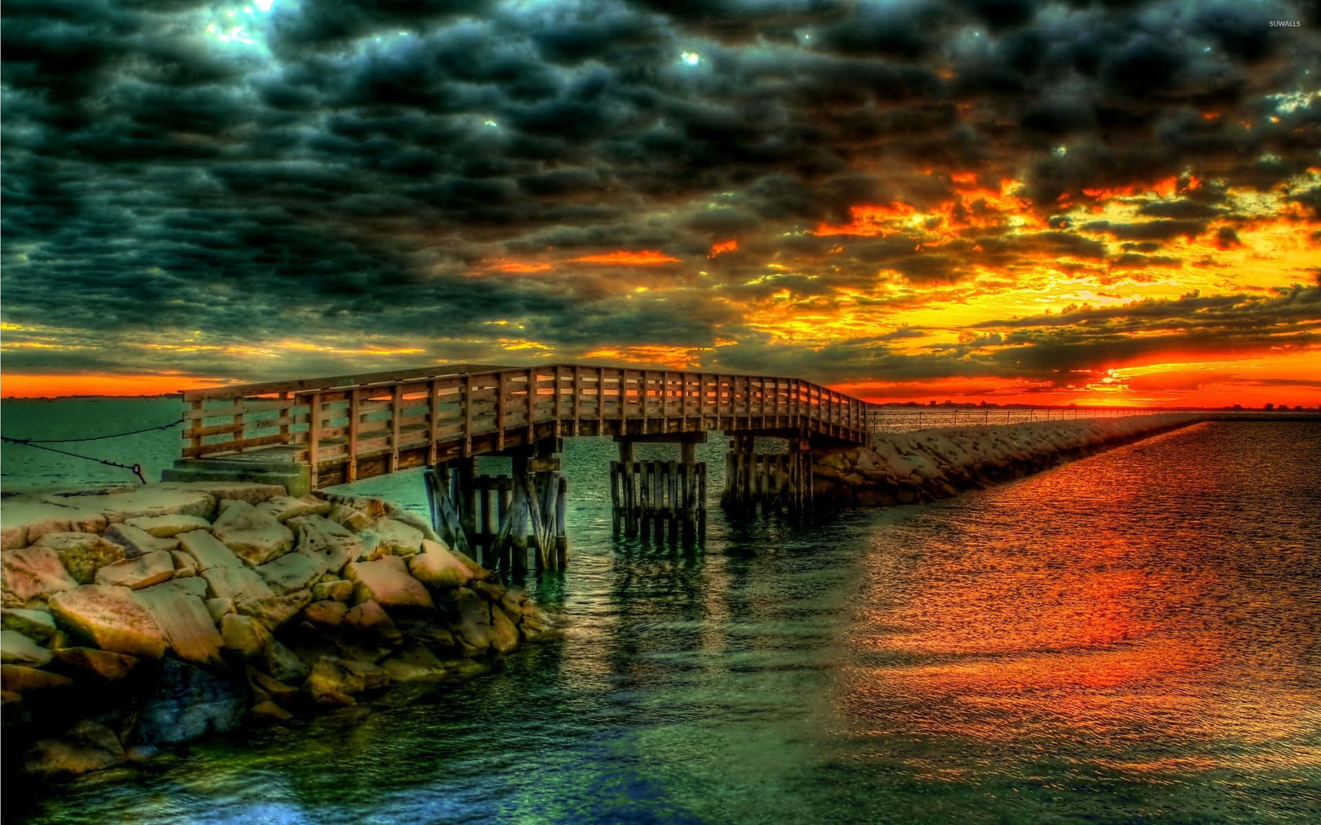 Glorious Structure Of A Wooden Bridge Wallpaper