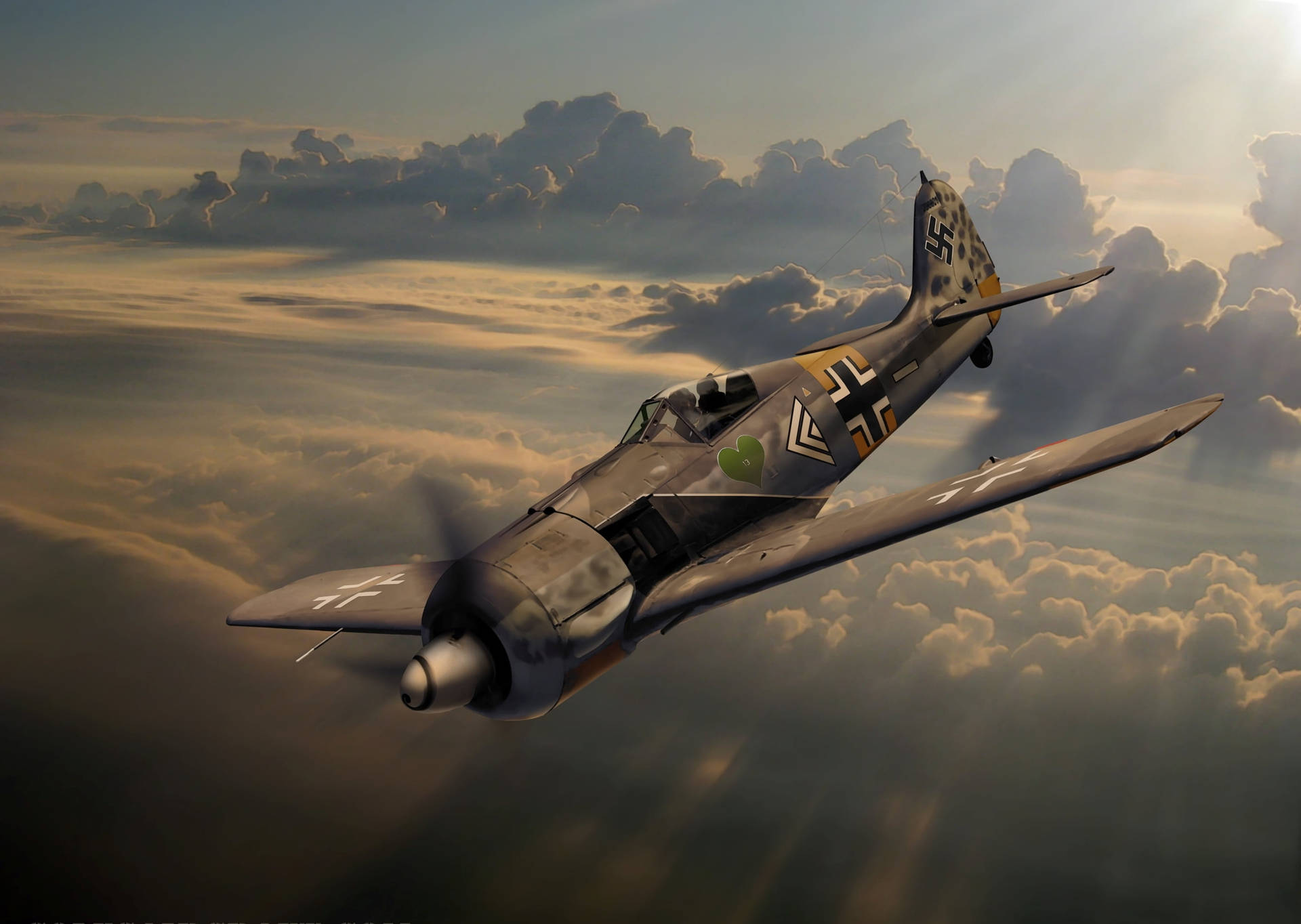 Glorious Sun And German Ww2 Fighters Wallpaper