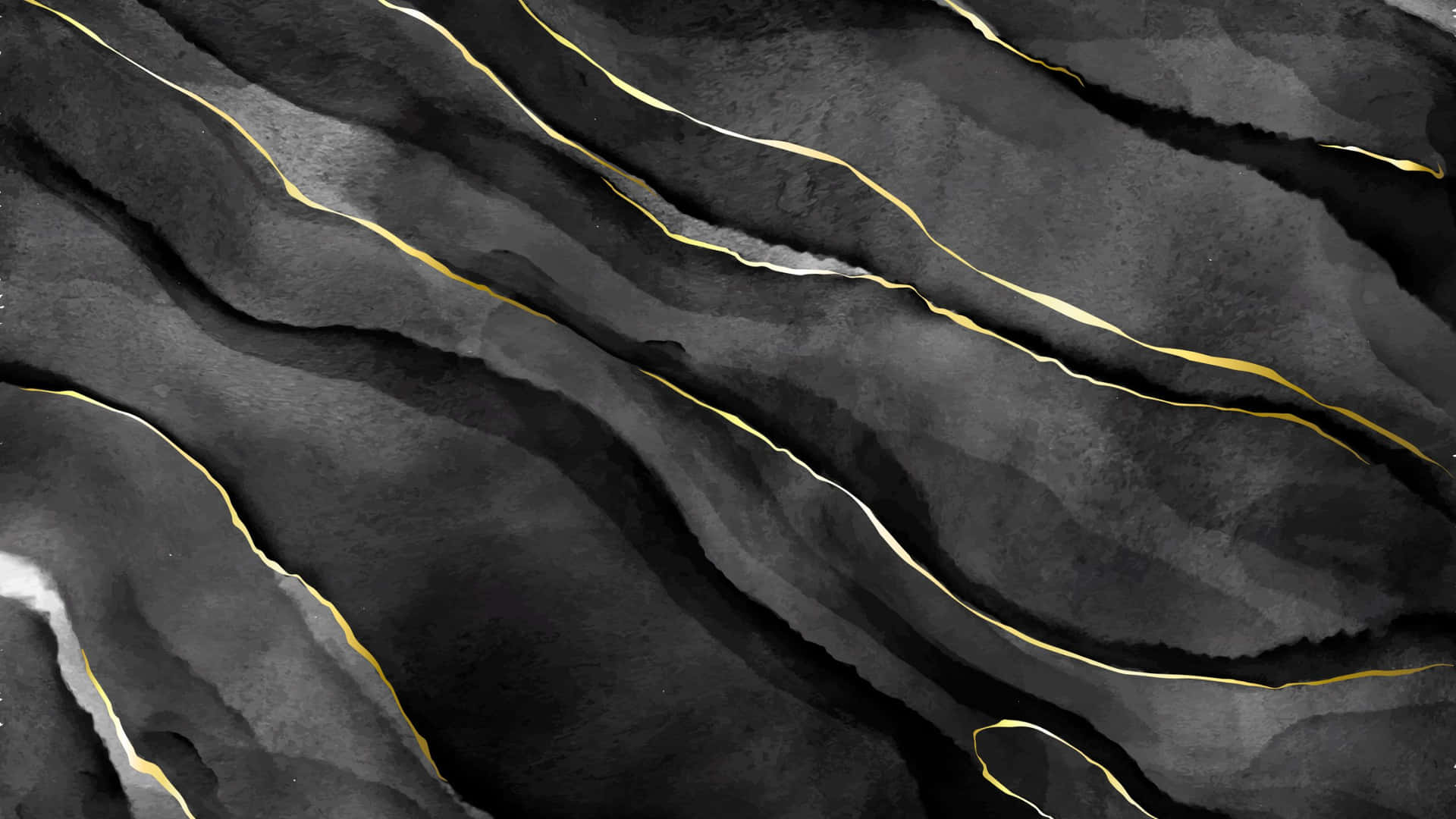 Splendid Glossy Black And Gold Marble Texture Wallpaper