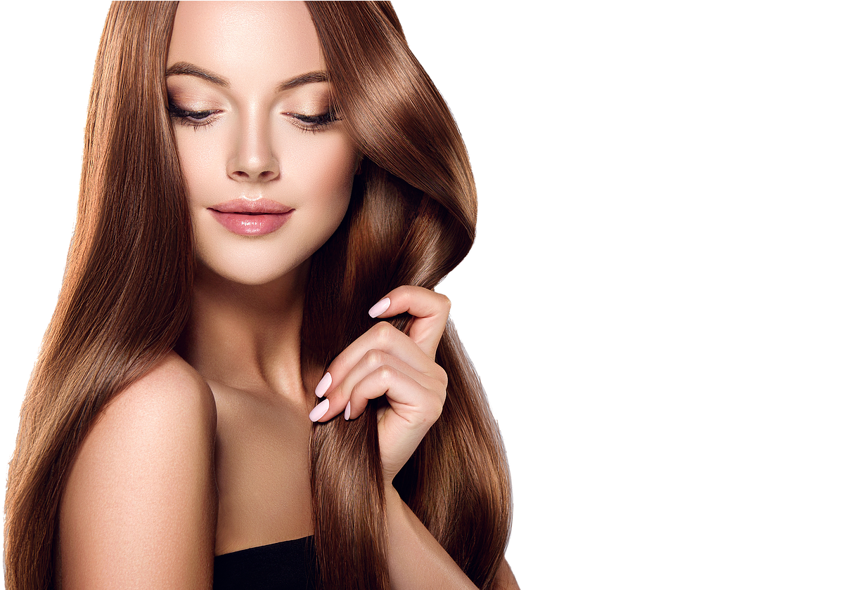 Glossy Brunette Hair Model PNG