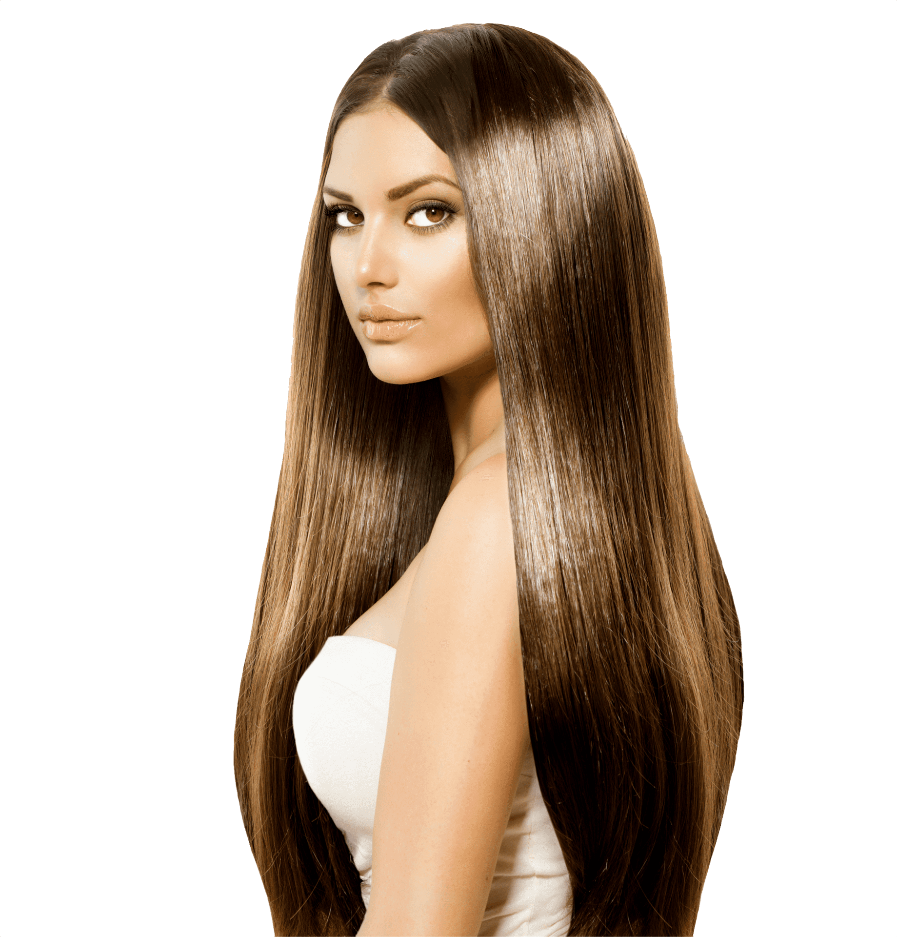 Glossy Brunette Hair Model PNG