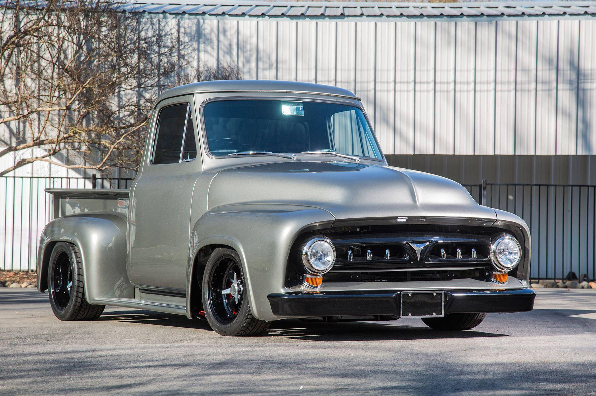 Majestic Glossy Gray Old Ford Truck Wallpaper