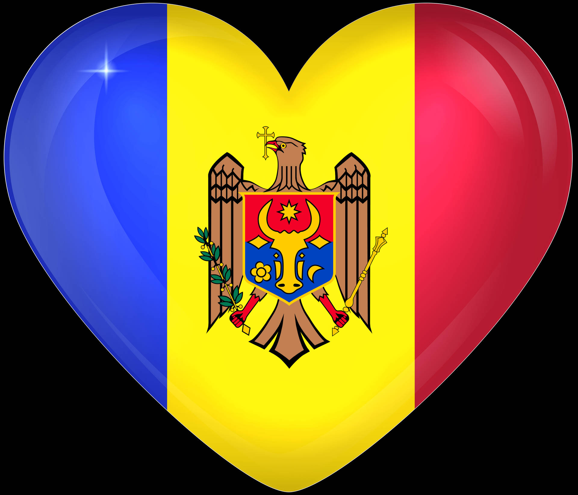 Glossy Moldovas Flag Heart Background