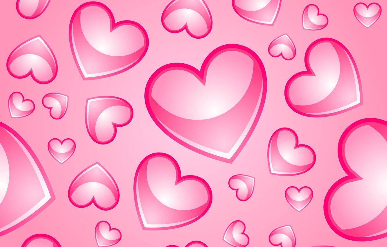 Glossy Pastel Pink Heart Shapes Wallpaper
