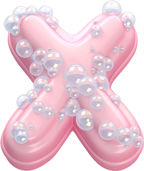 Glossy Pink Letter Xwith Bubbles PNG