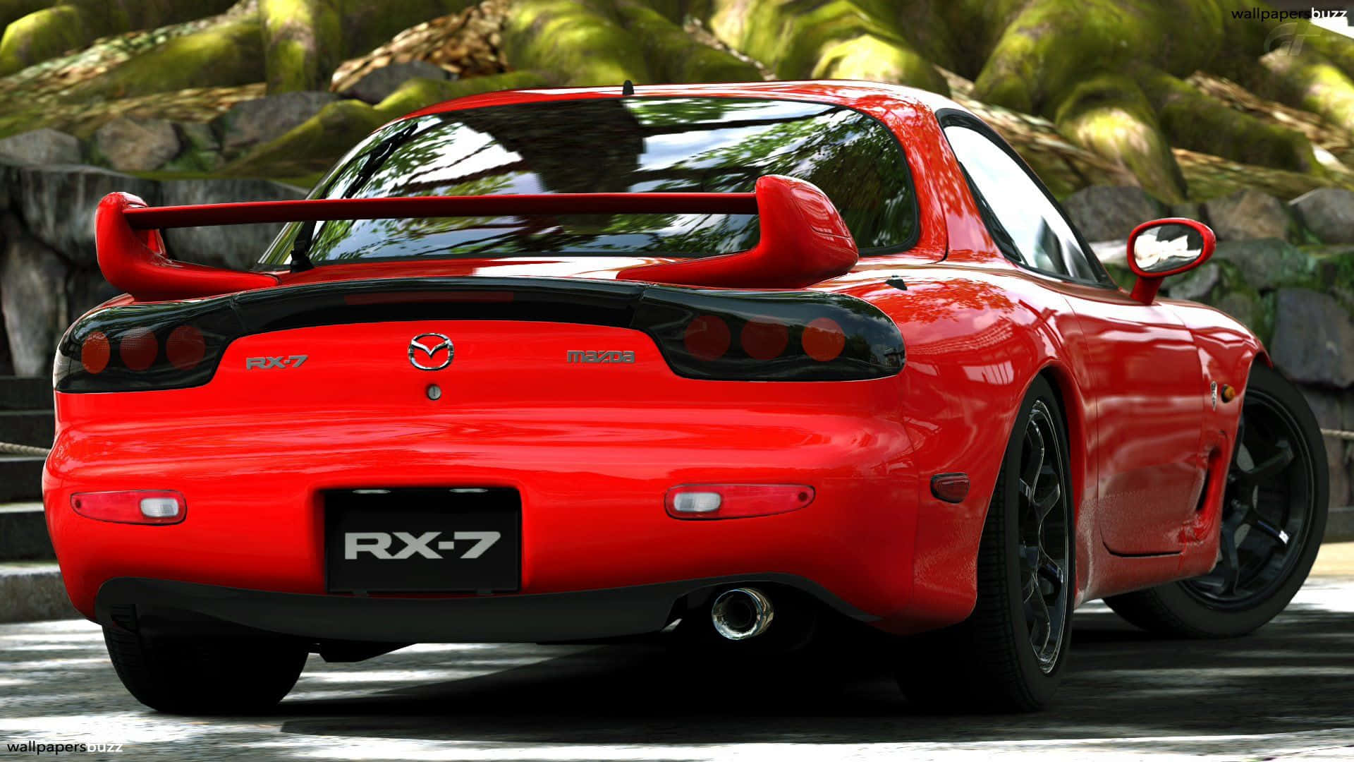 Glossy Red Mazda Rx 7 Back View Wallpaper