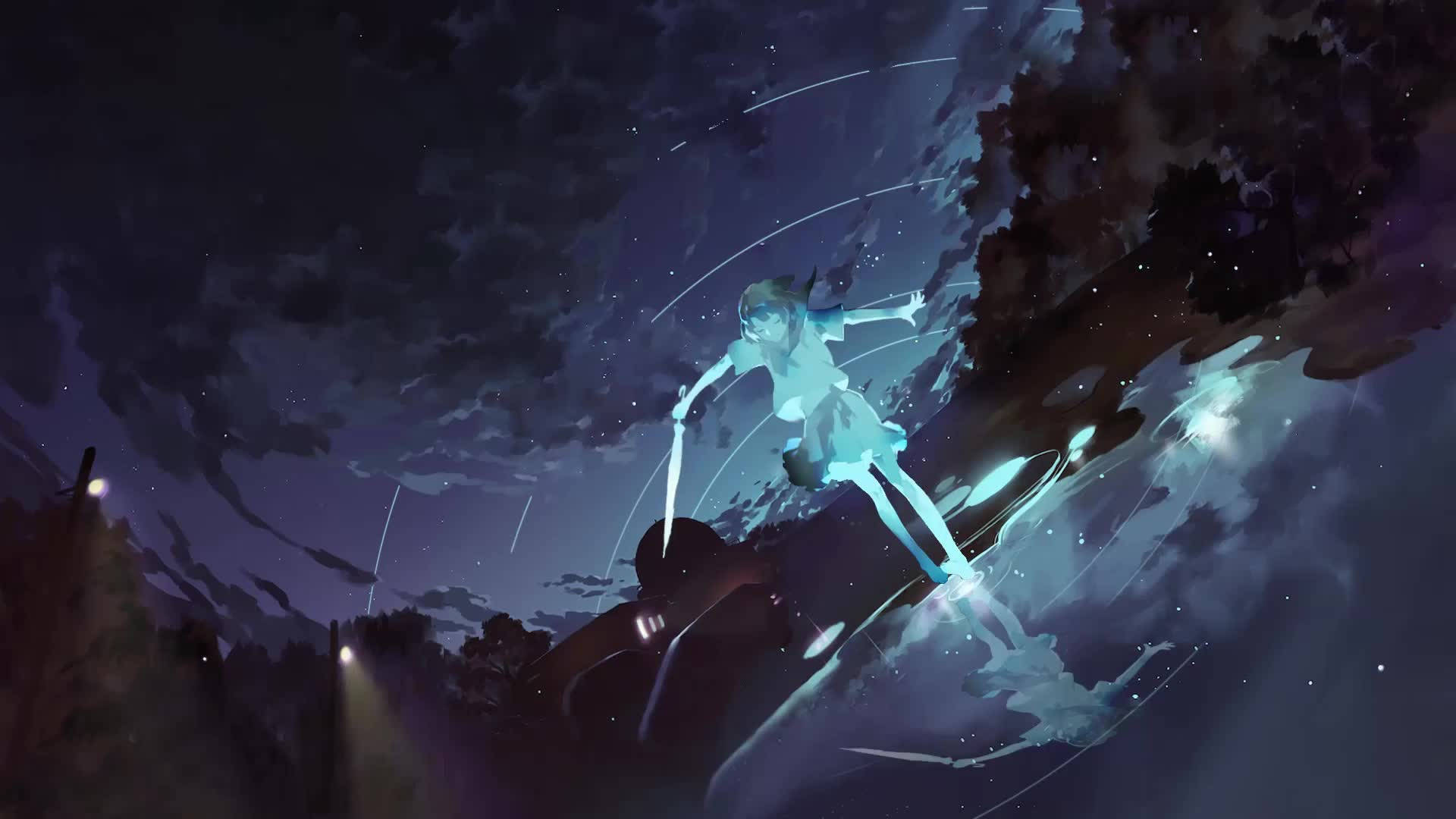 Glowing Anime Dance At Night Wallpaper
