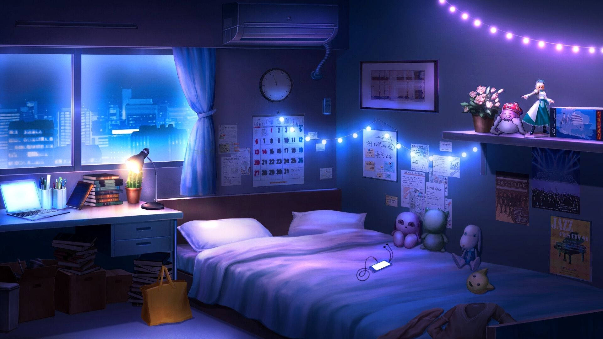 Glowing Anime Room Wallpaper