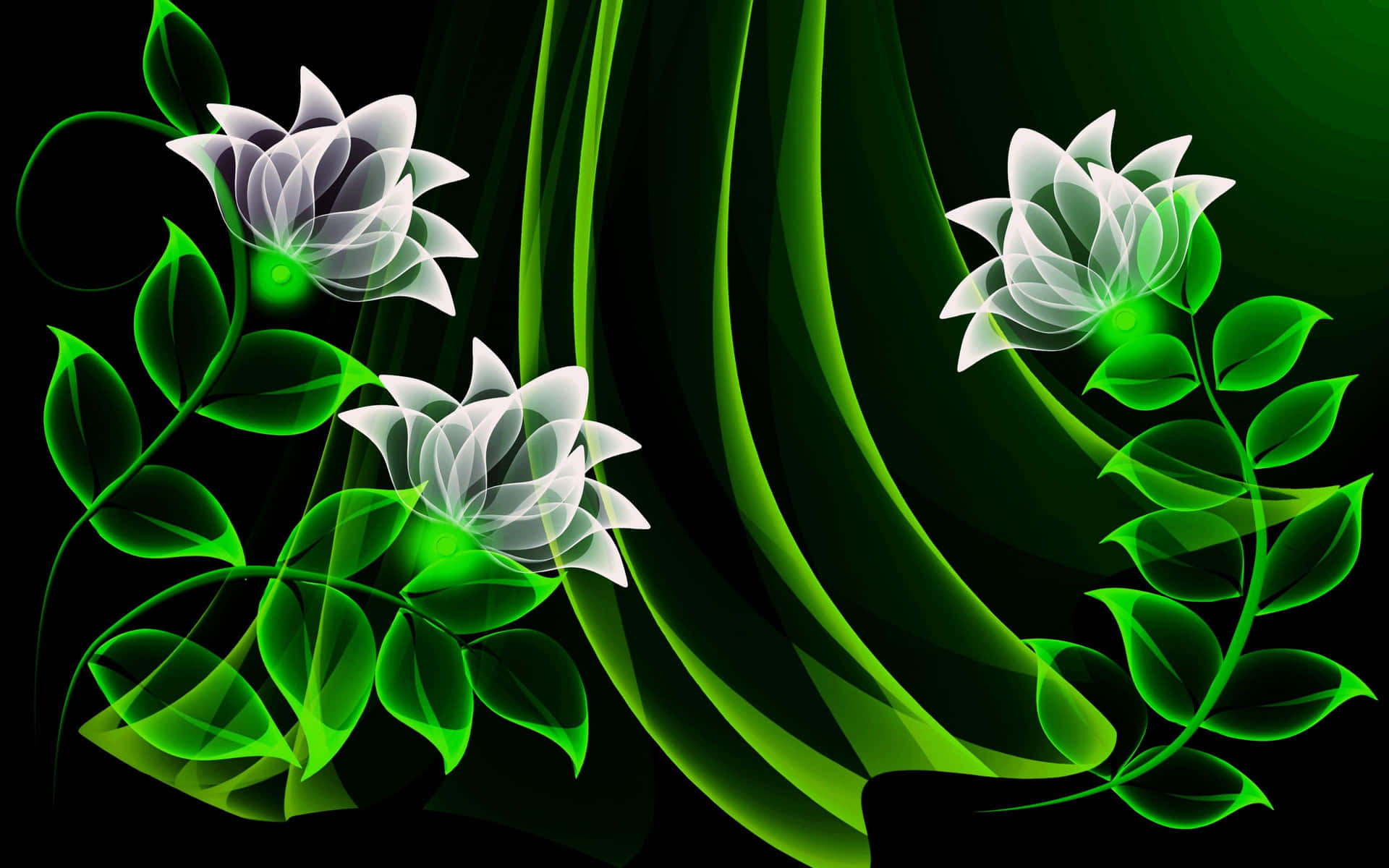A Green And White Floral Background With Leaves