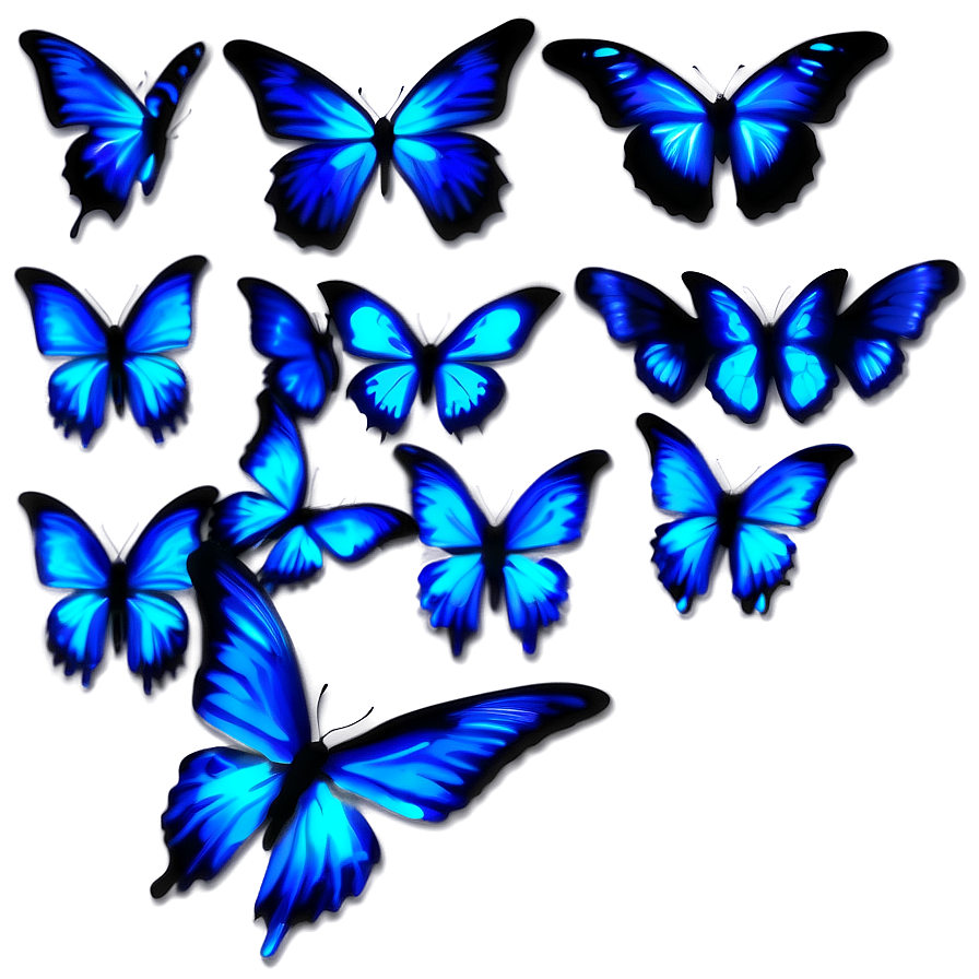 Glowing Blue Butterflies Png 06132024 PNG