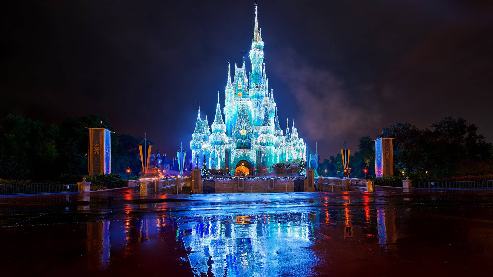 Glowing Blue Castle Walt Disney World Desktop