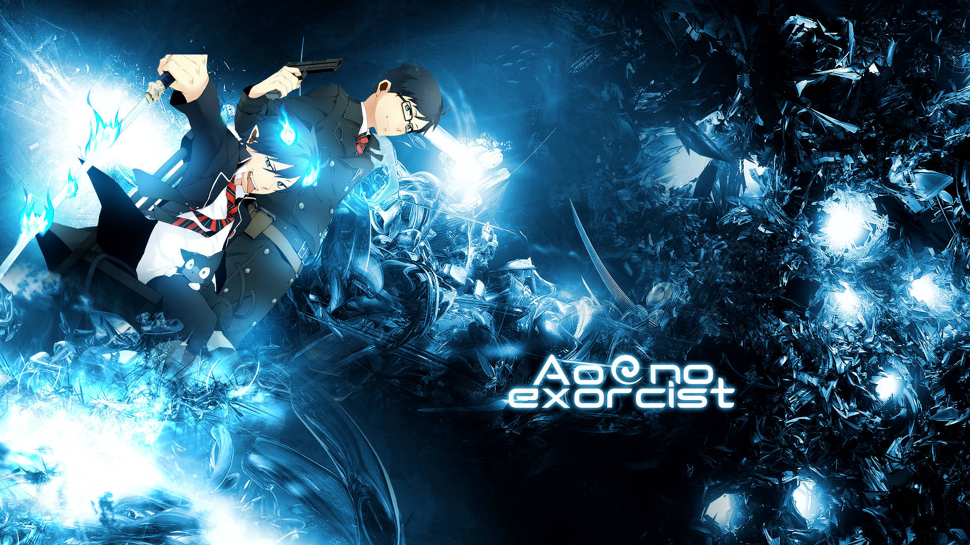 Blue Exorcist's Rin Okumura Embracing the Blue Flame Wallpaper