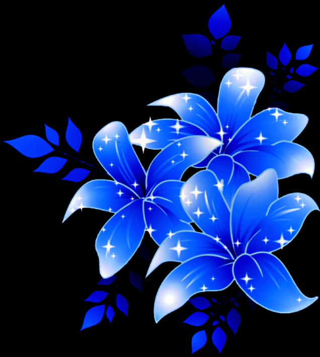 Glowing Blue Flowers Graphic PNG