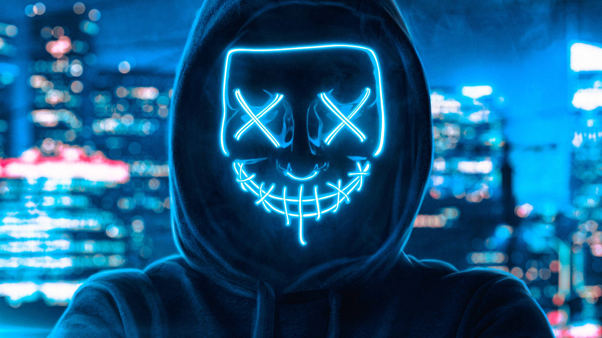 Glowing Blue Hoodie Face Wallpaper
