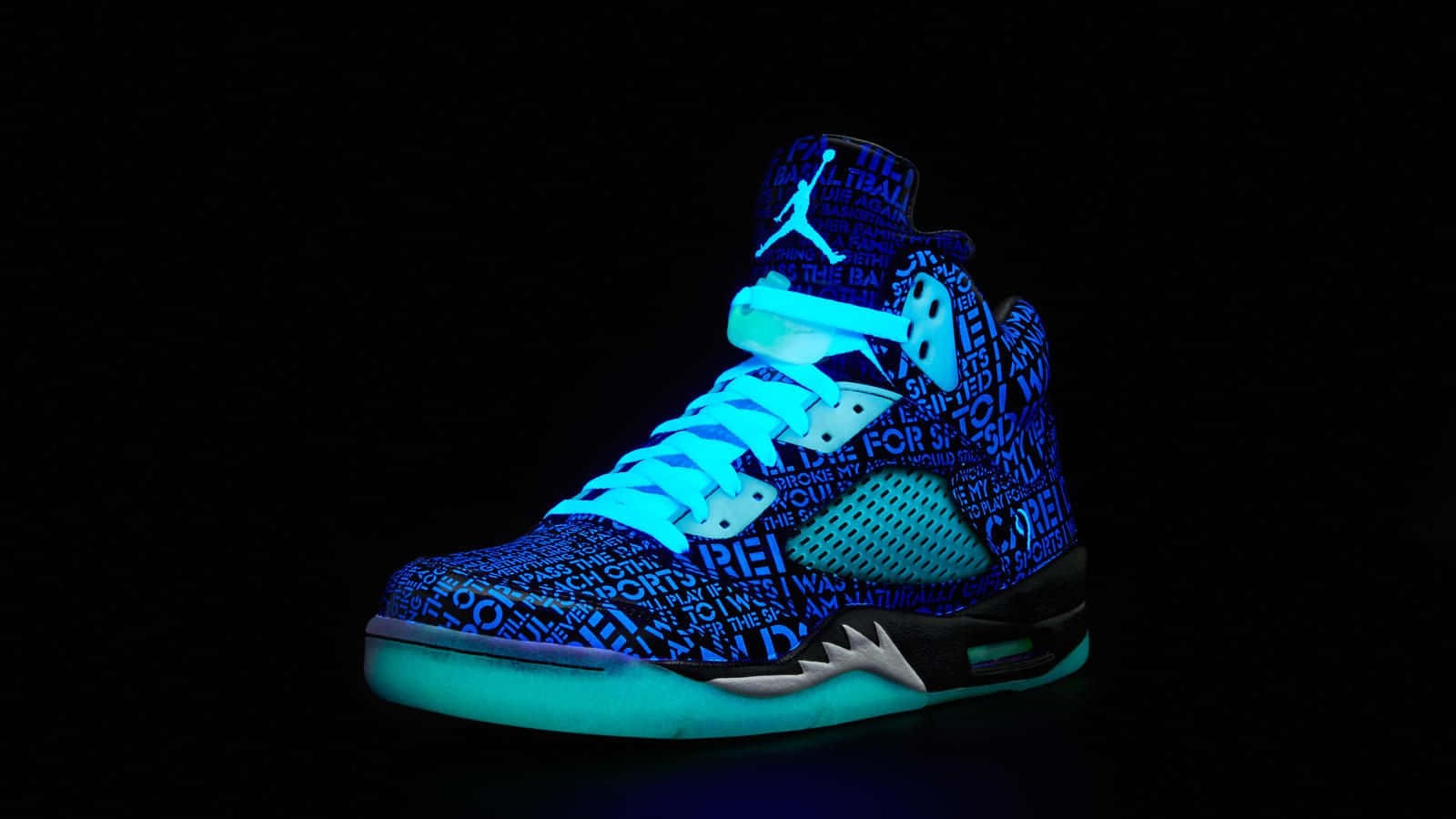 Glowing Blue Sneaker Showcase Wallpaper