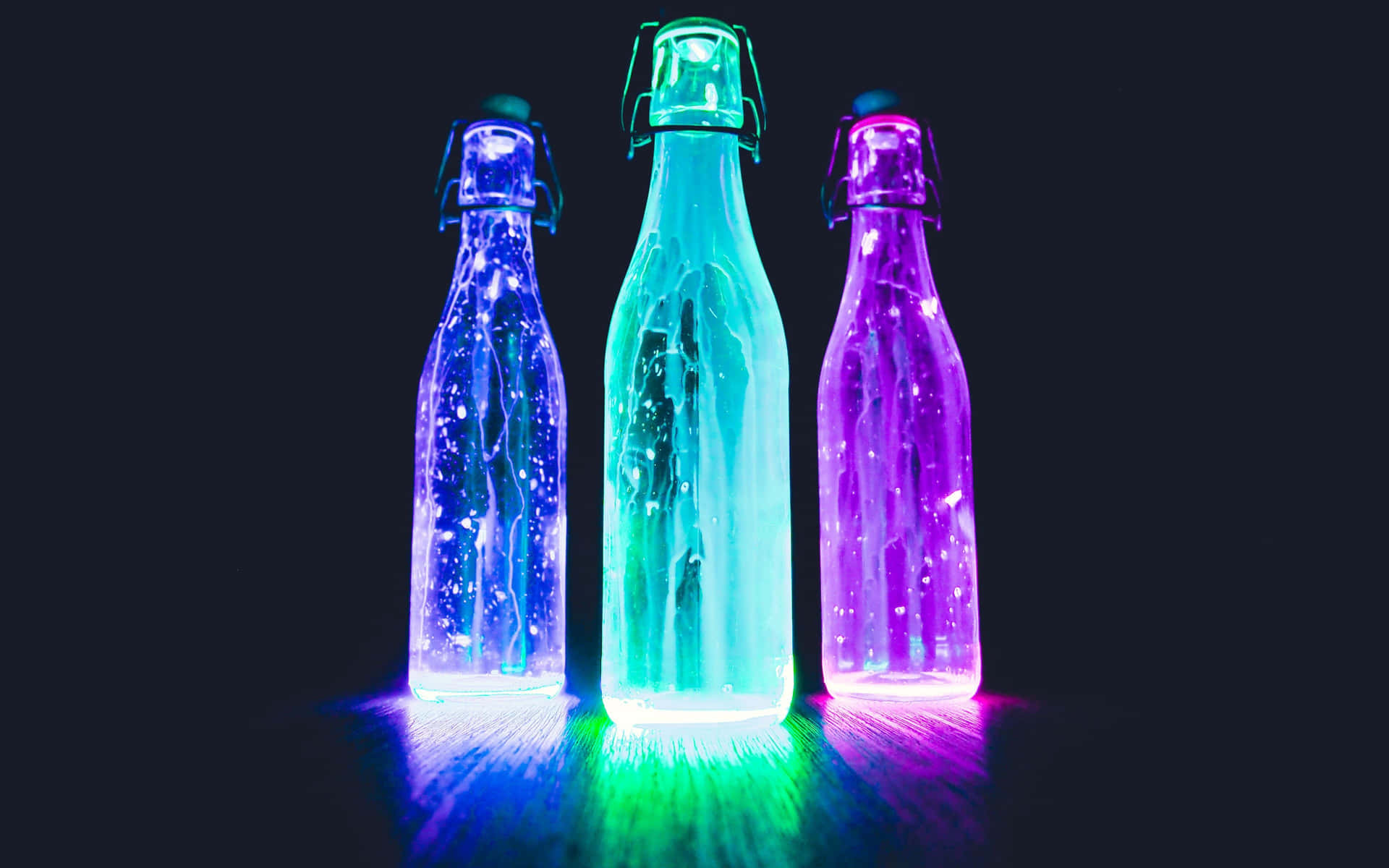 Glowing Bottles Neon Lights Wallpaper