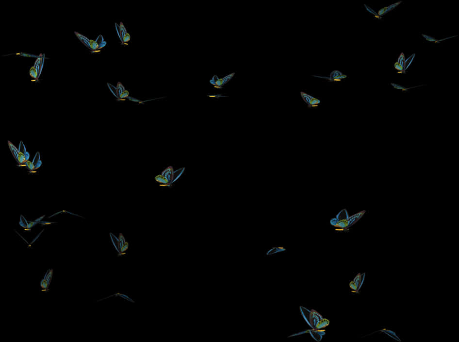 Glowing Butterflieson Black Background PNG