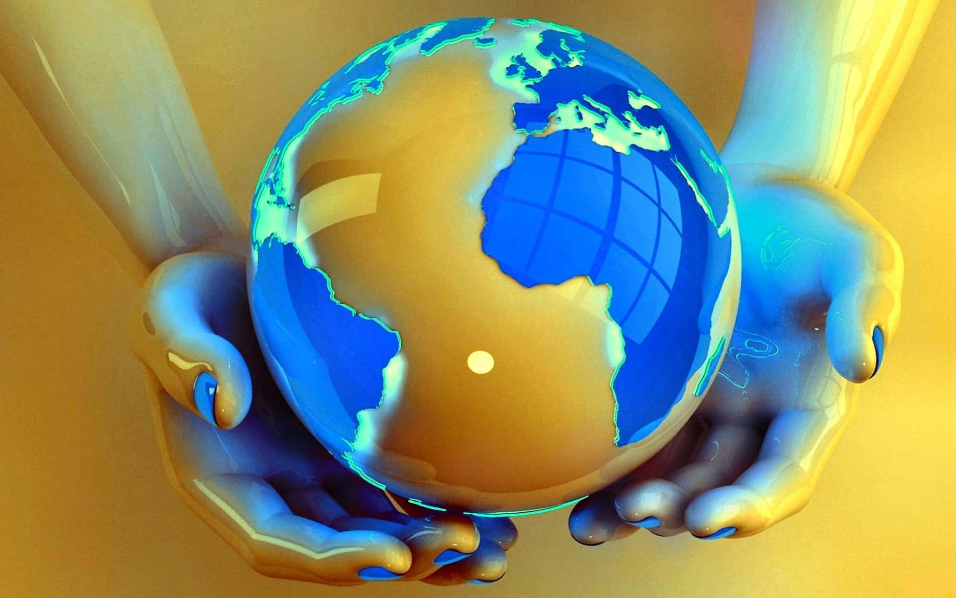 Download Glowing Globe Map On Hands Wallpaper 