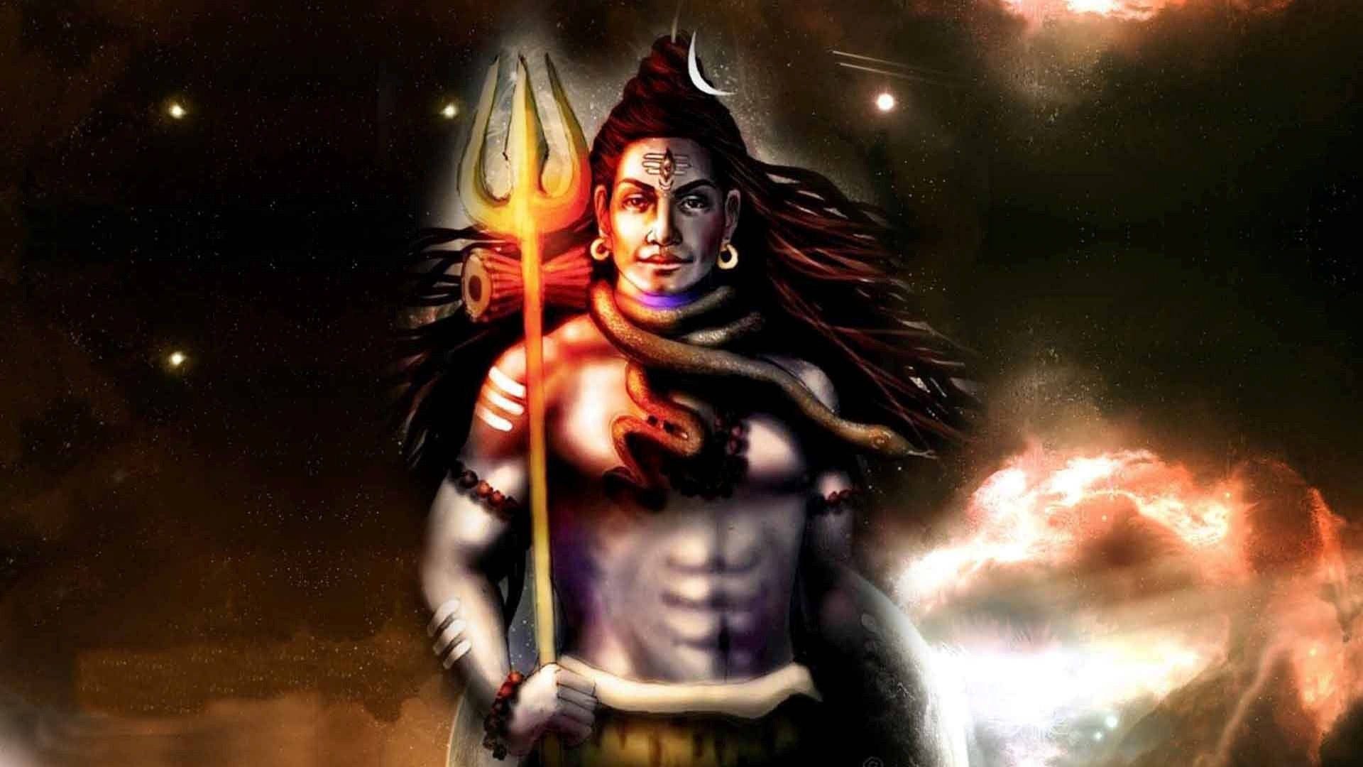 Glowing God Shiva With Trident Wallpaper