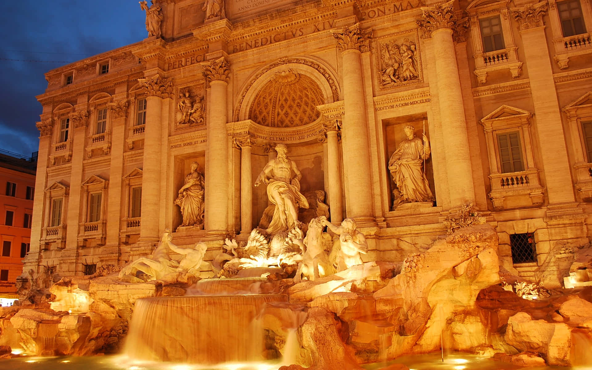 Glowing Gold Spotlight On Trevi Fountain Picture
