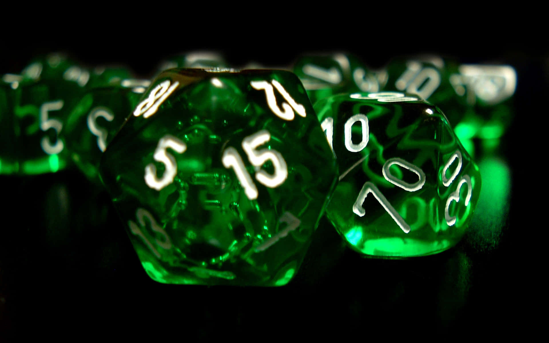 Glowing Green Polyhedral Dice Wallpaper