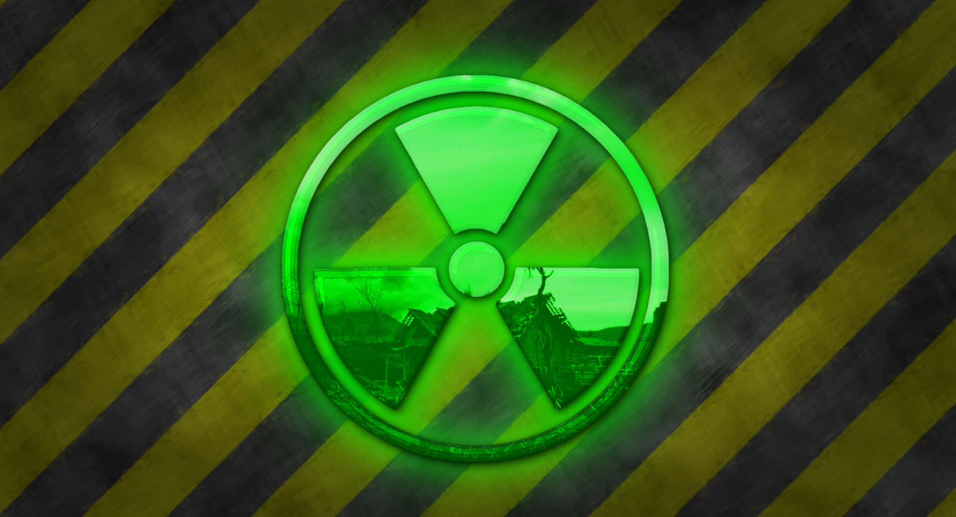 Glowing Green Radioactive Symbolon Striped Background Wallpaper