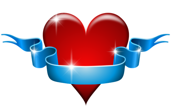 Glowing Heartwith Blue Ribbon PNG